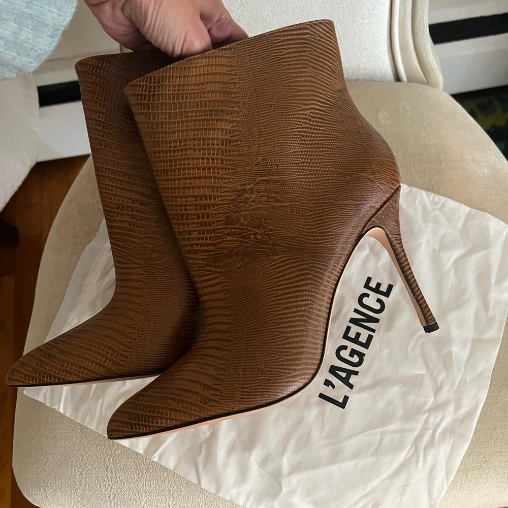 L'AGENCE Brown Croc-Embossed Heeled Boots - Picture 3 of 10